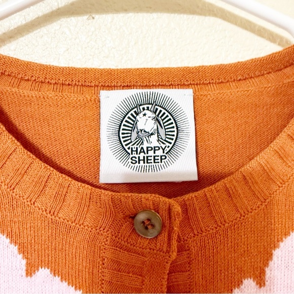 Happy Sheep SAMPLE Palm Print Cashmere Blend Orange Monkey Cardigan Sweater - Picture 3 of 6